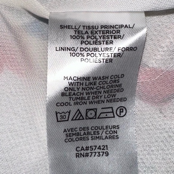 Ann Taylor White Spring Floral Chiffon Lined Short Sleeve Blouse V-neck w Scarf - Picture 8 of 9